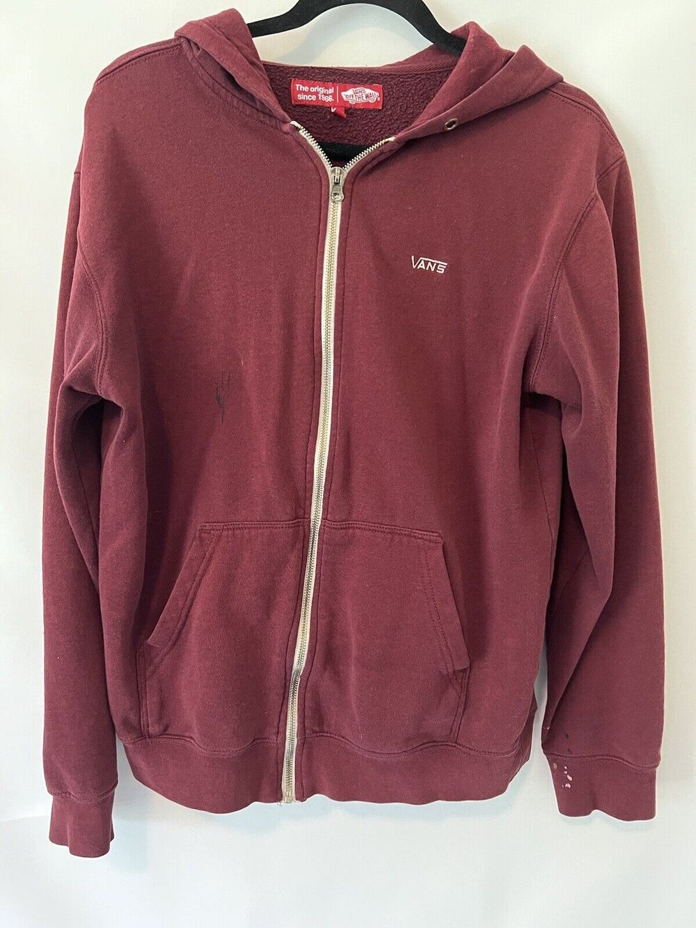 Vans Sweater Mens Small Red White Logo Skater Full Zip Hooded Casual